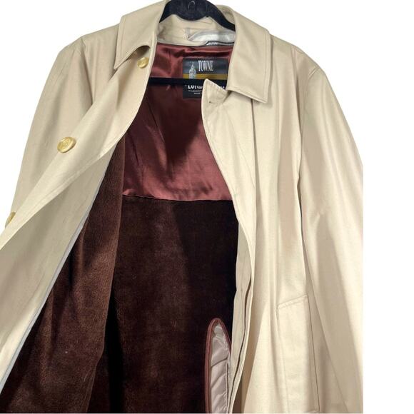 London Fog Towne Men’s Vintage Retro Classic Trench Coat Lined Tan Size 44R - Picture 4 of 12